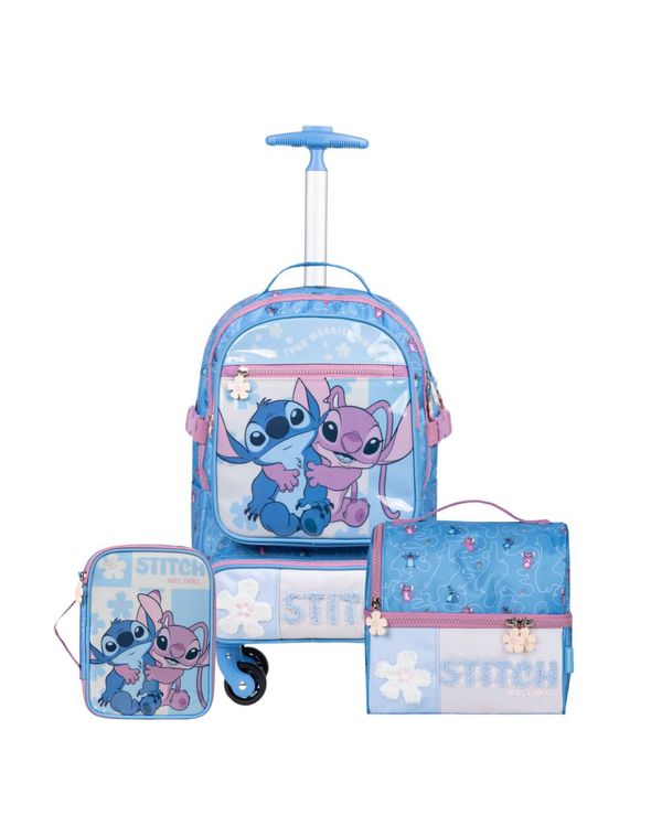 Kit Escolar Lilo & Stitch com Mochila de Rodinhas + Lancheira + Estojo Infantil