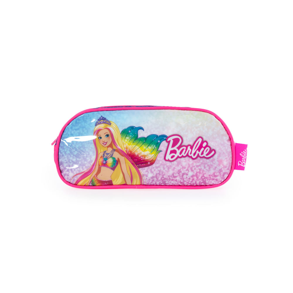 Kit Mochila Escolar Feminina Barbie com Lancheira e Estojo Rosa