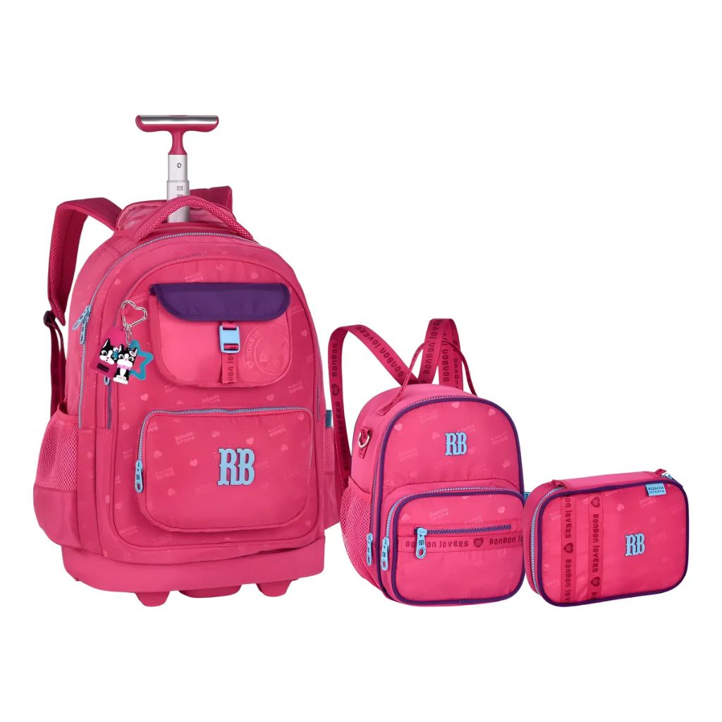 Kit Escolar Rb Rebecca Bonbon Lovers Paris 2026 com Mochila de Rodinhas + Lancheira Térmica + Estojo Infantil