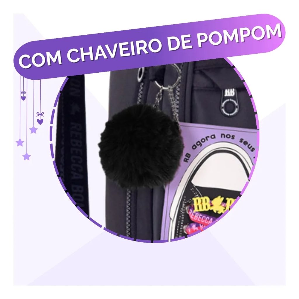 Kit Escolar Rb Rebecca Bonbon 2026 com Mochila de Rodinhas + Lancheira Térmica + Estojo Infantil