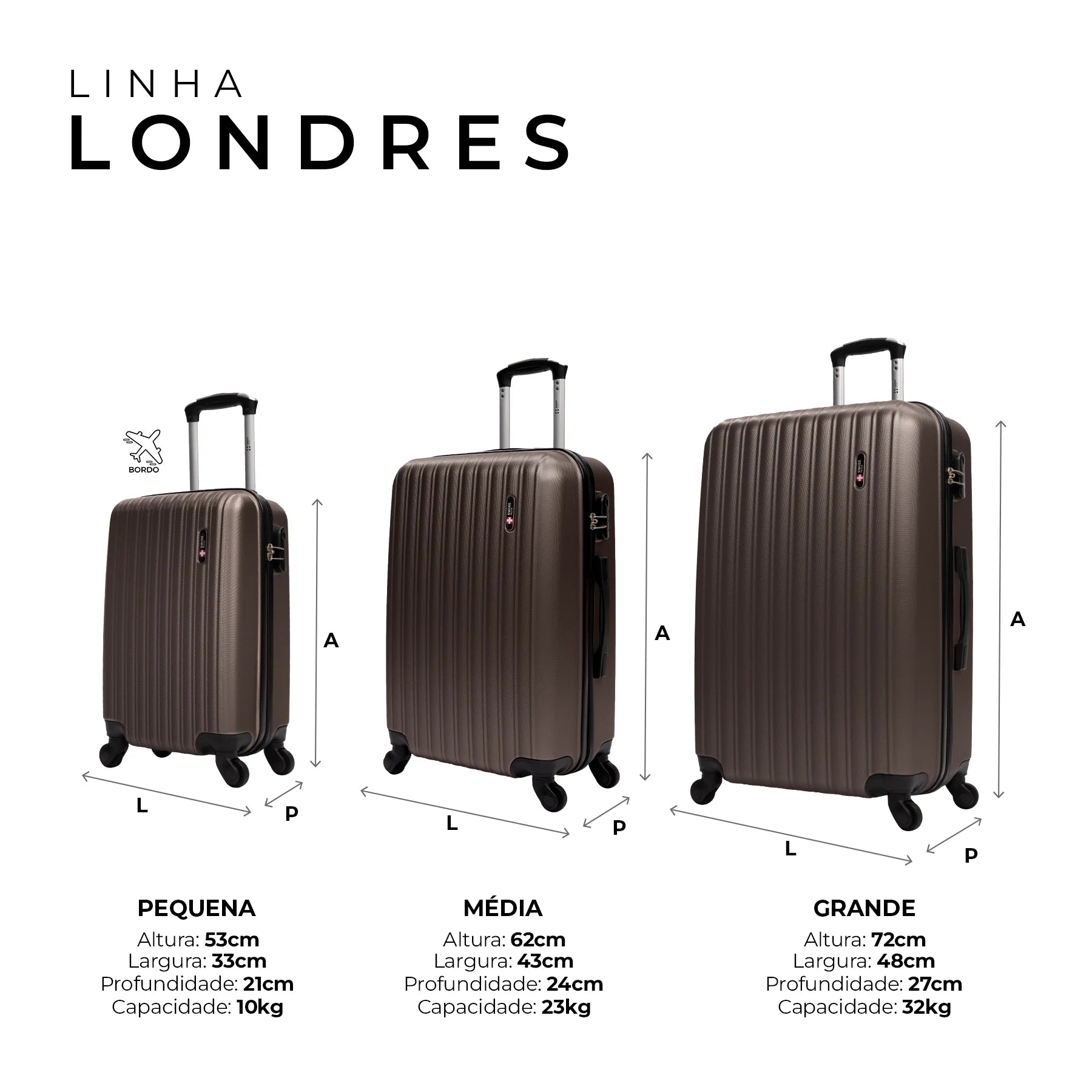 Conjunto de Malas P M G para Viagem Londres