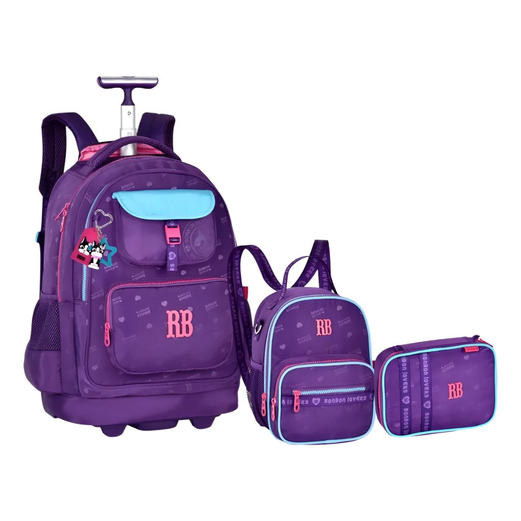 Kit Escolar Rb Rebecca Bonbon Lovers Paris 2026 com Mochila de Rodinhas + Lancheira Térmica + Estojo Infantil