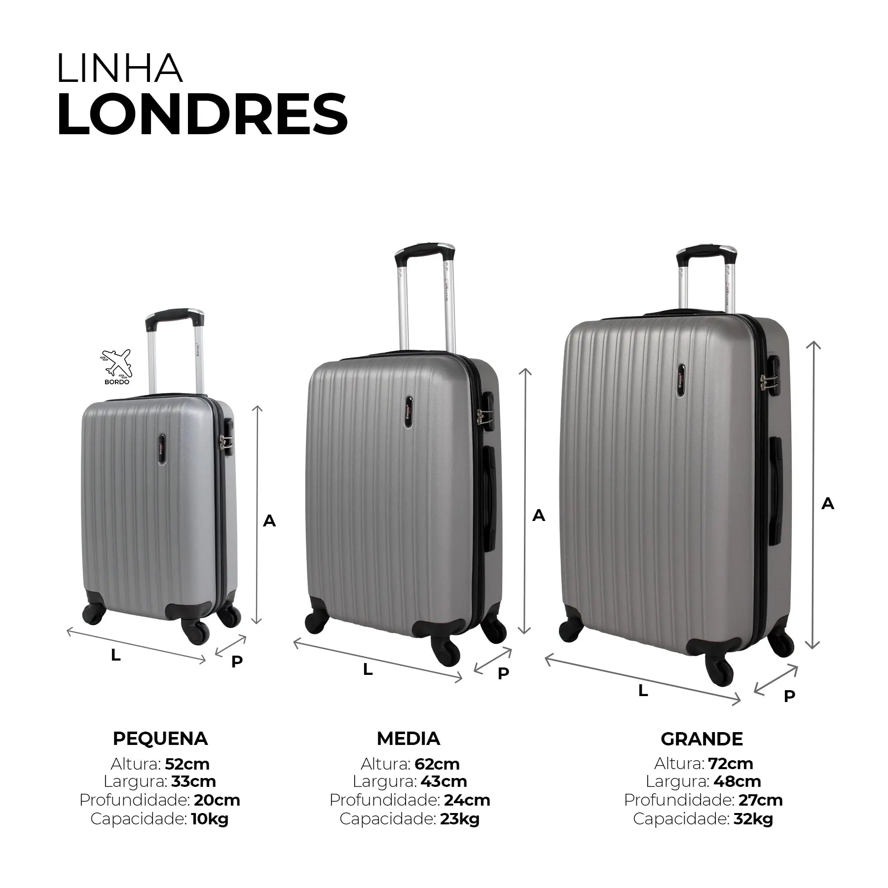 Conjunto de Malas P M G para Viagem Londres