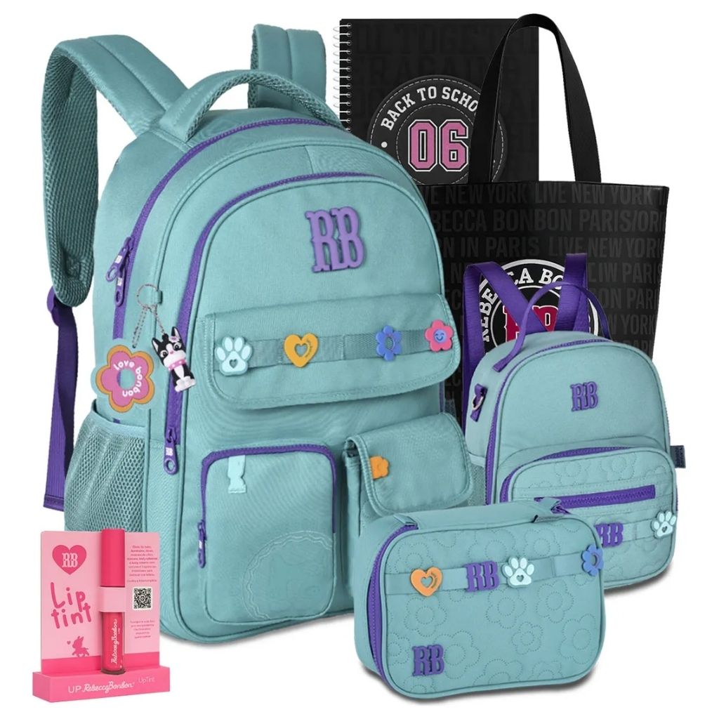 Kit Escolar Rb Rebecca Bonbon 2026 com Mochila + Lancheira Térmica + Estojo Infantil