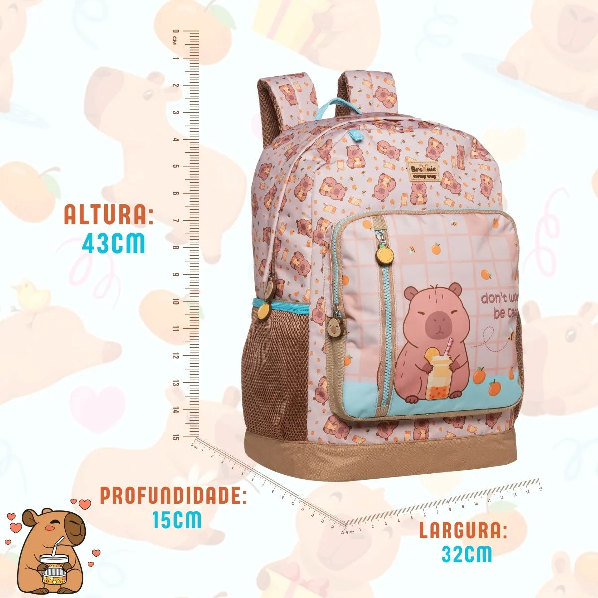 Kit Escolar Capivara com Mochila, Lancheira Térmica e Estojo