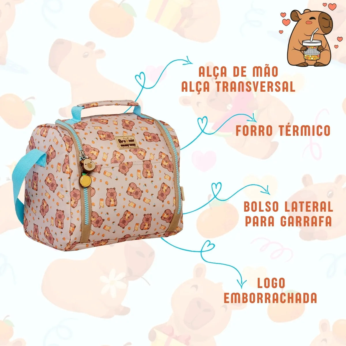 Kit Escolar Capivara Fashion com Mochila + Lancheira + Estojo Box