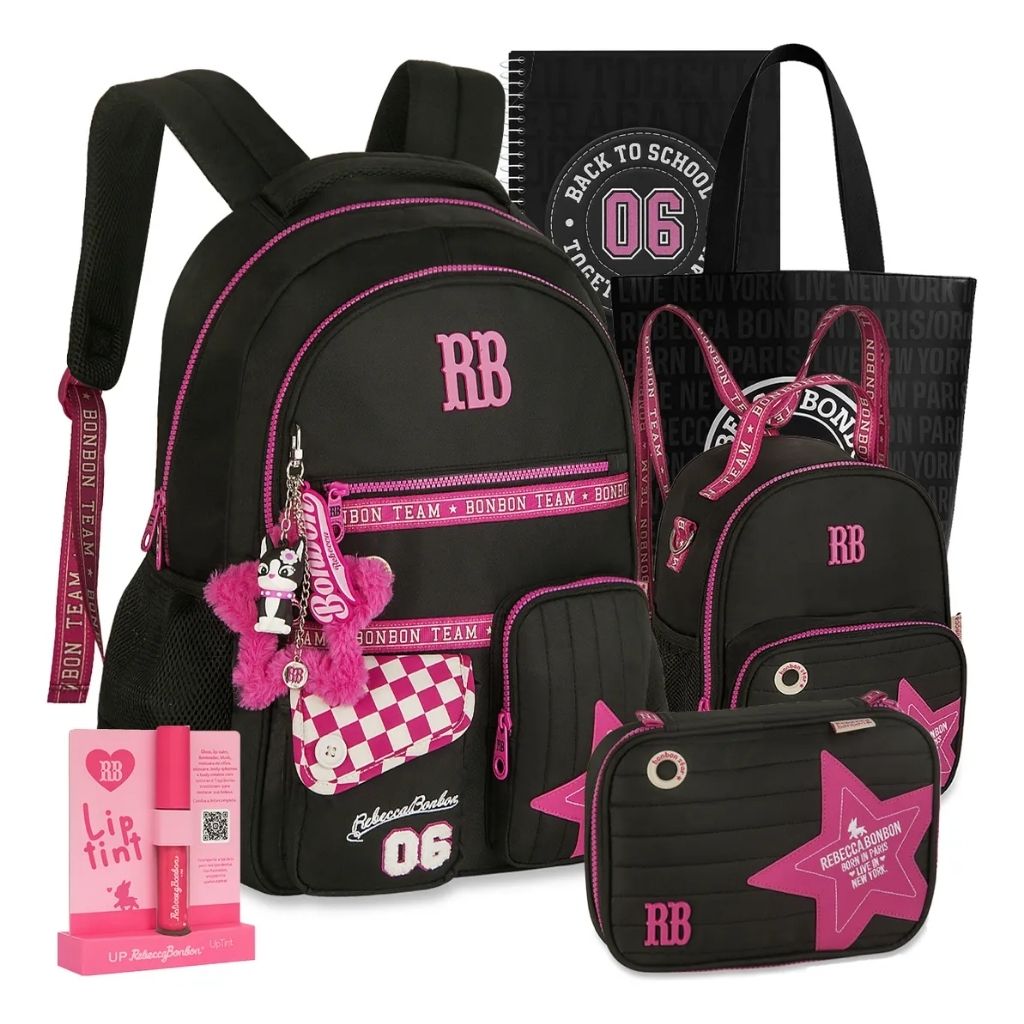 Kit Escolar Rb Rebecca Bonbon 2026 com Mochila + Lancheira Térmica + Estojo Infantil