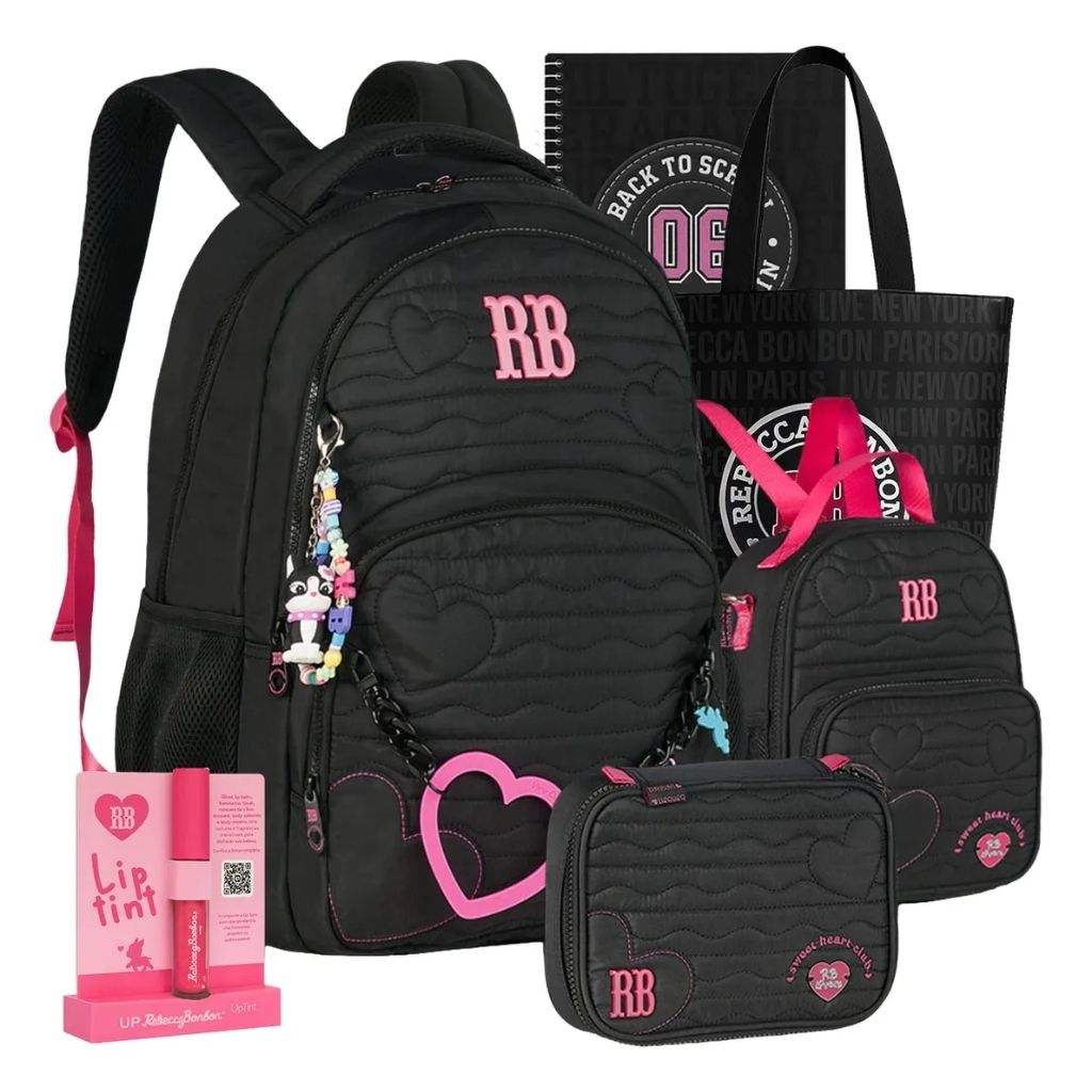 Kit Escolar Rb Rebecca Bonbon 2026 com Mochila + Lancheira Térmica + Estojo Infantil