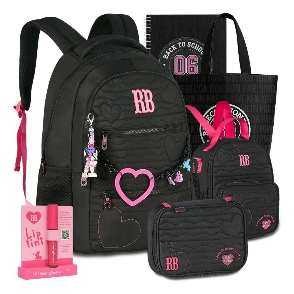 Kit Escolar Rb Rebecca Bonbon 2026 com Mochila + Lancheira Térmica + Estojo Infantil