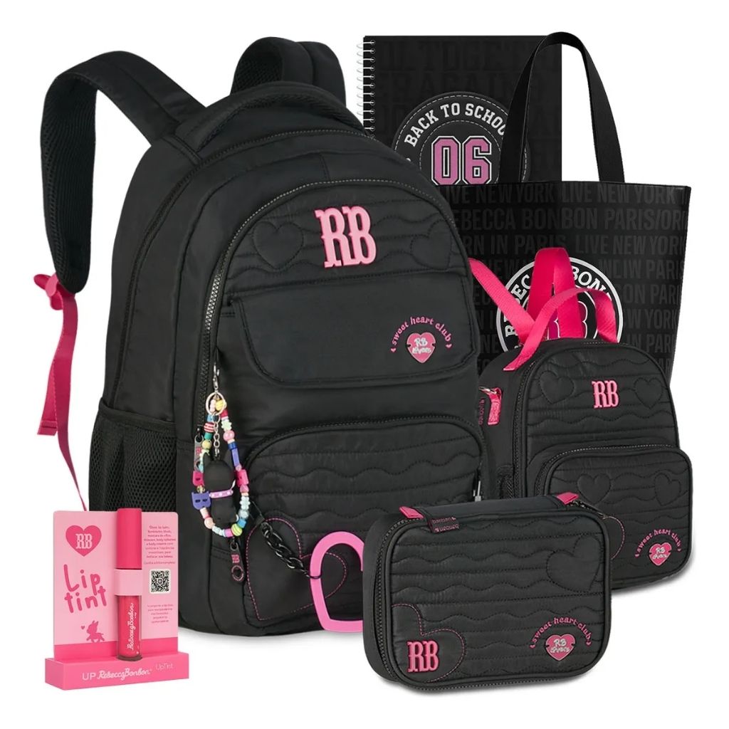 Kit Escolar Rb Rebecca Bonbon 2026 com Mochila + Lancheira Térmica + Estojo Infantil