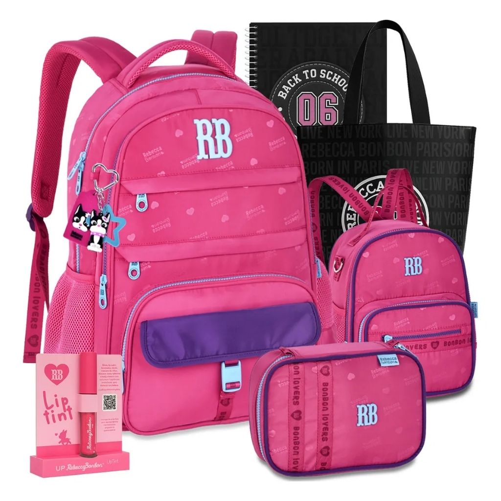 Kit Escolar Rb Rebecca Bonbon 2026 com Mochila + Lancheira Térmica + Estojo Infantil