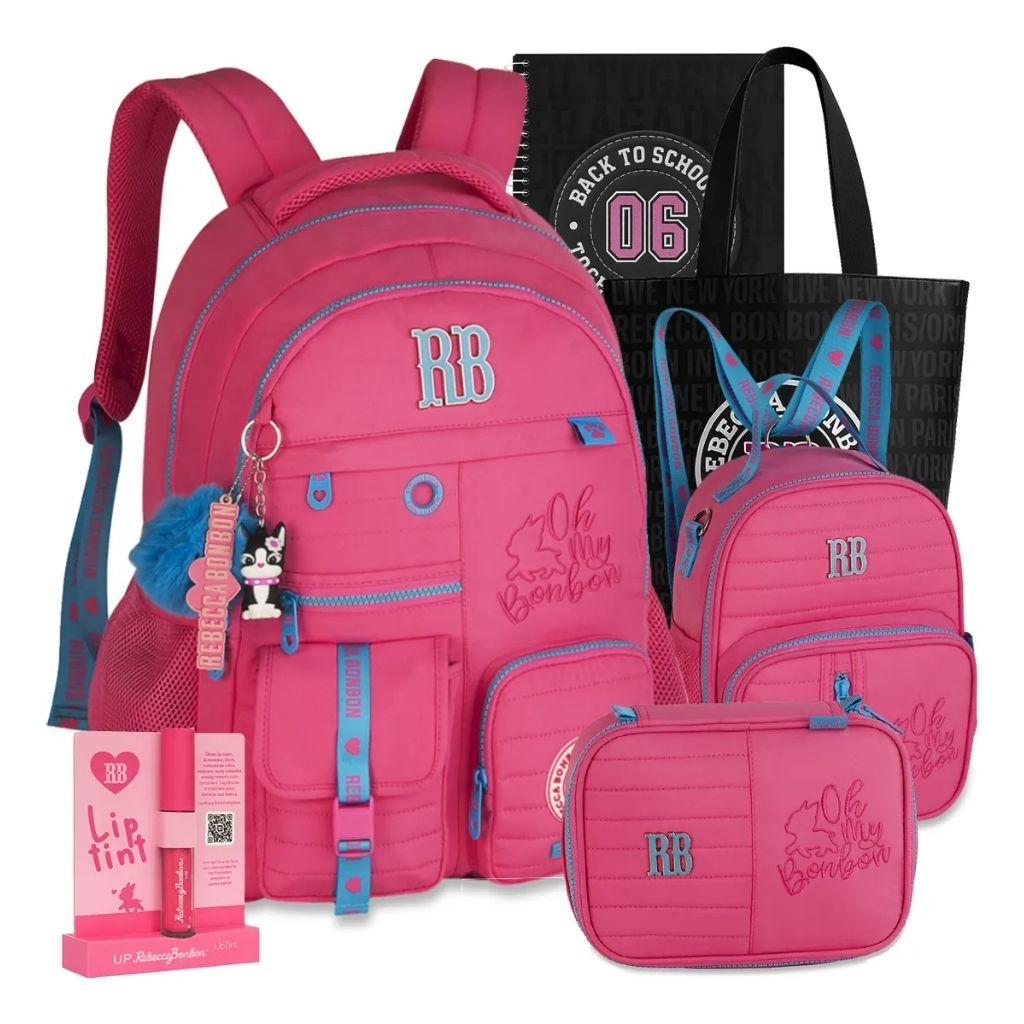 Kit Escolar Rb Rebecca Bonbon 2026 com Mochila + Lancheira Térmica + Estojo Infantil