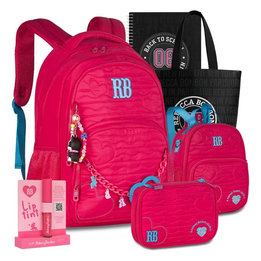 Kit Escolar Rb Rebecca Bonbon 2026 com Mochila + Lancheira Térmica + Estojo Infantil