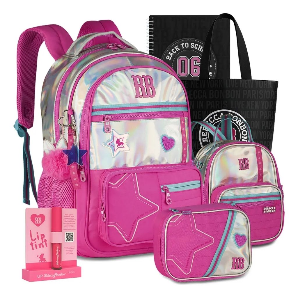 Kit Escolar Rb Rebecca Bonbon 2026 com Mochila + Lancheira Térmica + Estojo Infantil