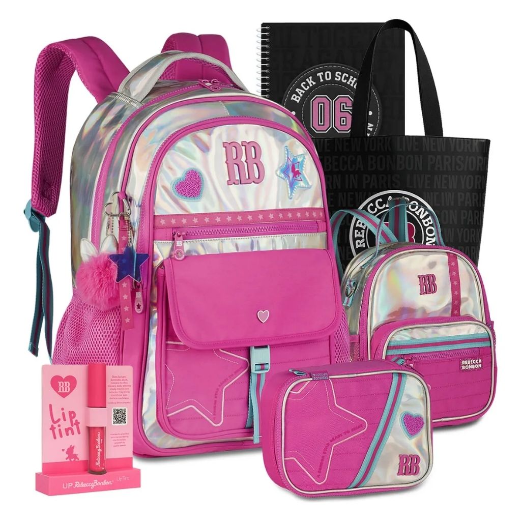 Kit Escolar Rb Rebecca Bonbon 2026 com Mochila + Lancheira Térmica + Estojo Infantil