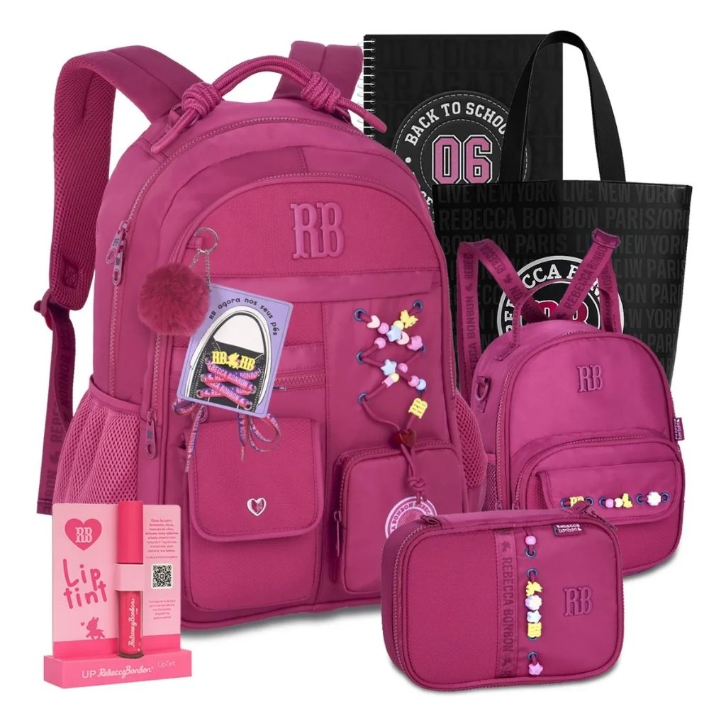 Kit Escolar Rb Rebecca Bonbon 2026 com Mochila + Lancheira Térmica + Estojo Infantil
