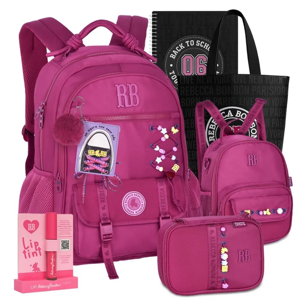Kit Escolar Rb Rebecca Bonbon 2026 com Mochila + Lancheira Térmica + Estojo Infantil