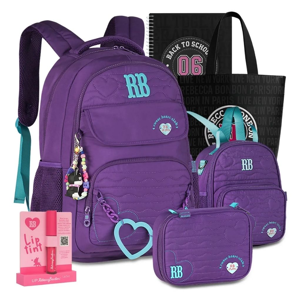 Kit Escolar Rb Rebecca Bonbon 2026 com Mochila + Lancheira Térmica + Estojo Infantil