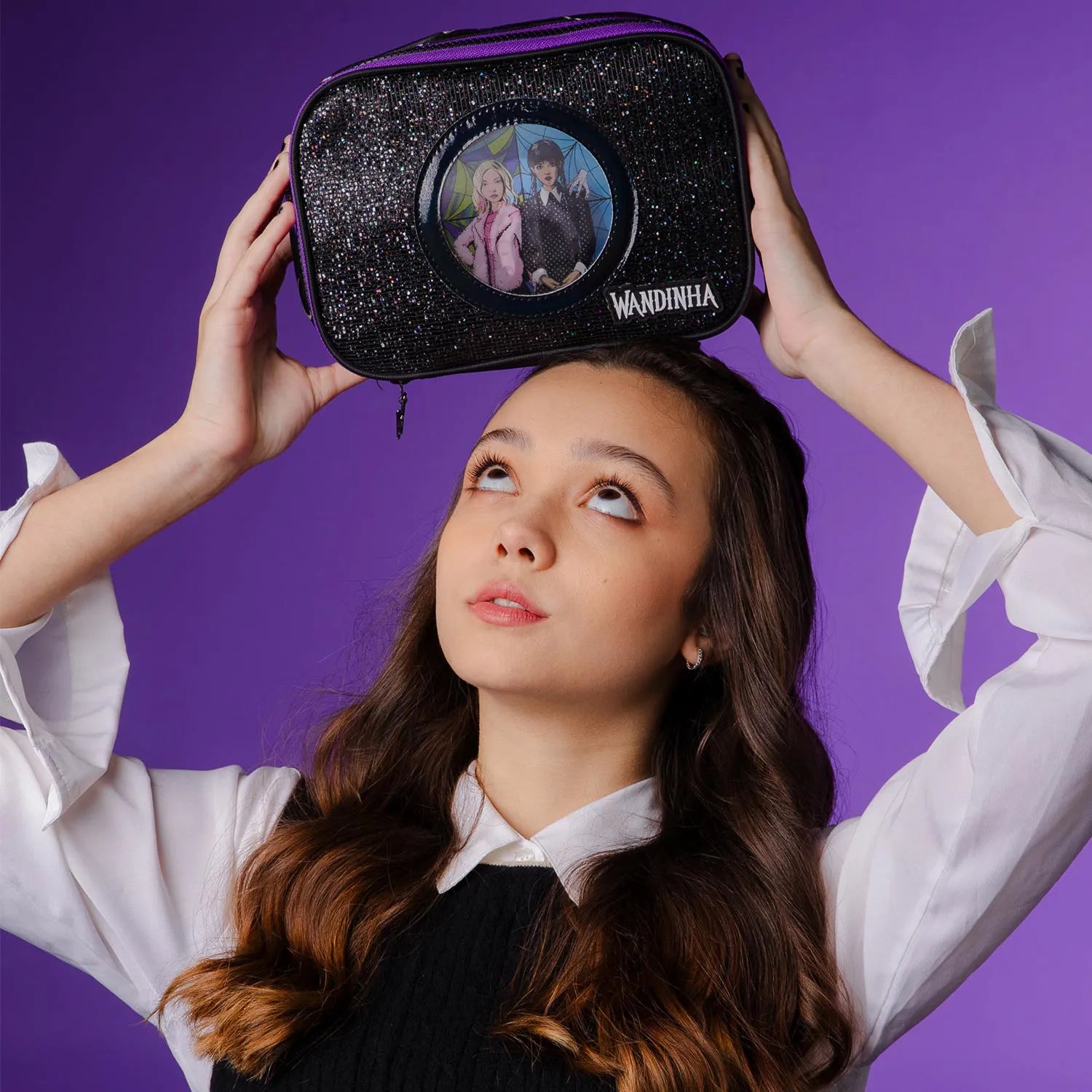 Kit Escolar Wandinha com Mochila + Lancheira Térmica + Estojo Infantil