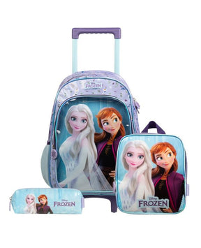 Kit Escolar Mochila de Rodinha + Lancheira Térmica + Estojo Infantil Frozen