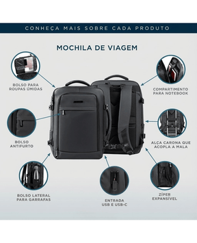 Kit de Mochila de Viagem Attack Preta e Bomba de Sucção Elétrica Portátil