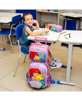 Kit Escolar Ariel e Linguado com Mochila de Rodinha + Lancheira Térmica + Estojo Infantil