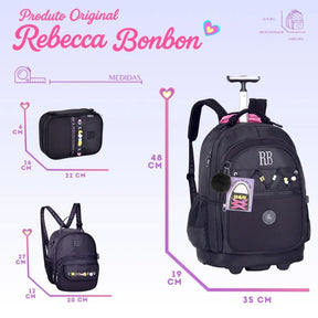Kit Escolar Rb Rebecca Bonbon 2026 com Mochila de Rodinhas + Lancheira Térmica + Estojo Infantil