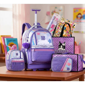 Kit Escolar Rb Rebecca Bonbon 2026 com Mochila de Rodinhas + Lancheira Térmica + Estojo Infantil