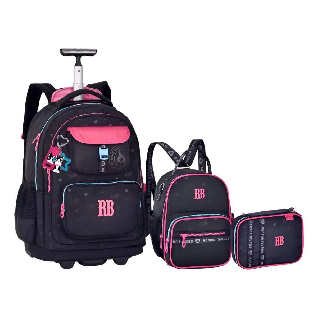 Kit Escolar Rb Rebecca Bonbon Lovers Paris 2026 com Mochila de Rodinhas + Lancheira Térmica + Estojo Infantil