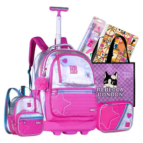 Kit Escolar Rb Rebecca Bonbon 2026 com Mochila de Rodinhas + Lancheira Térmica + Estojo Infantil