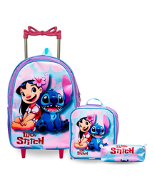 Kit Escolar Lilo & Stitch com Mochila de Rodinhas + Lancheira + Estojo Infantil