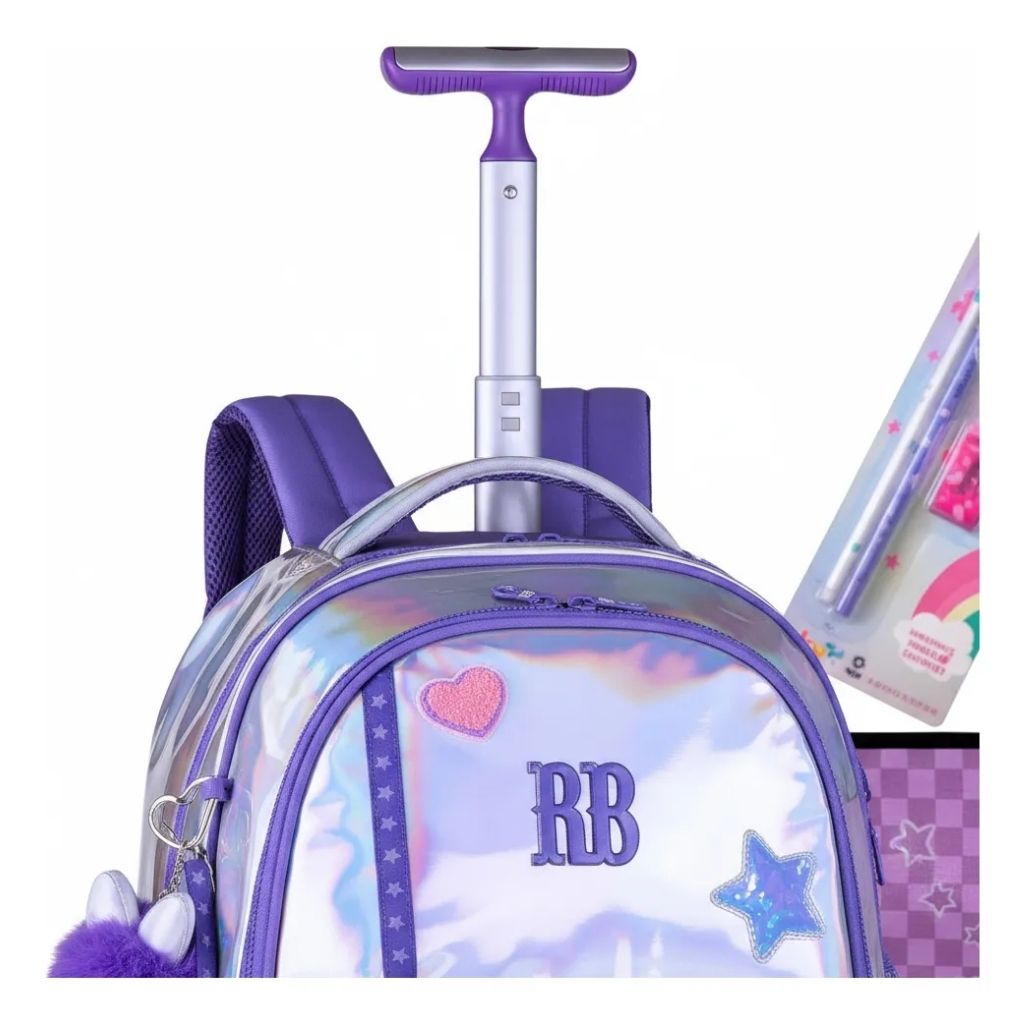 Kit Escolar Rb Rebecca Bonbon 2026 com Mochila de Rodinhas + Lancheira Térmica + Estojo Infantil