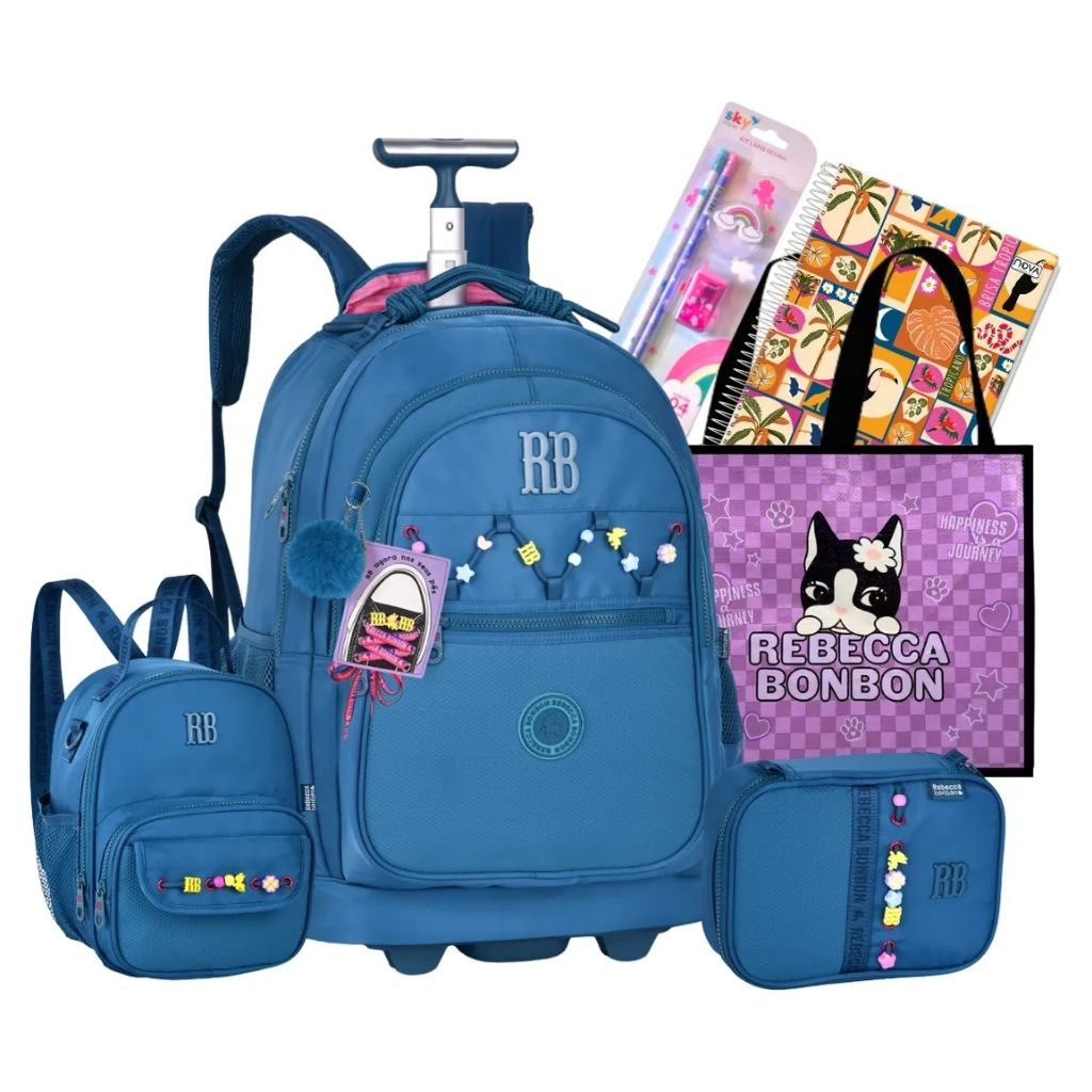 Kit Escolar Rb Rebecca Bonbon 2026 com Mochila de Rodinhas + Lancheira Térmica + Estojo Infantil