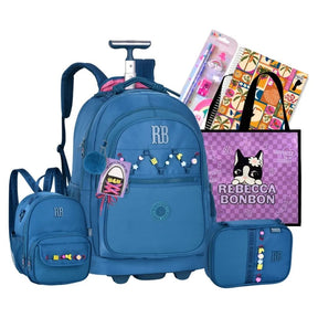 Kit Escolar Rb Rebecca Bonbon 2026 com Mochila de Rodinhas + Lancheira Térmica + Estojo Infantil