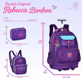 Kit Escolar Rb Rebecca Bonbon Lovers Paris 2026 com Mochila de Rodinhas + Lancheira Térmica + Estojo Infantil