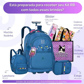 Kit Escolar Rb Rebecca Bonbon 2026 com Mochila de Rodinhas + Lancheira Térmica + Estojo Infantil