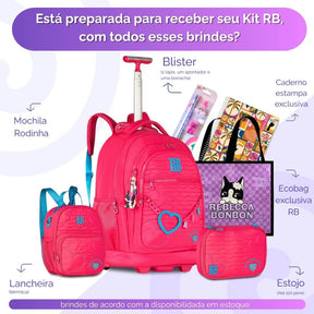 Kit Escolar Rb Rebecca Bonbon 2026 com Mochila de Rodinhas + Lancheira Térmica + Estojo Infantil