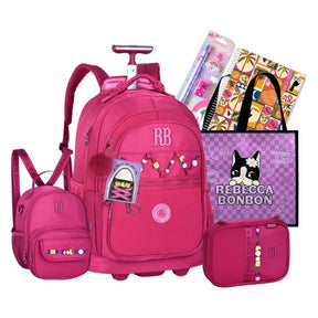 Kit Escolar Rb Rebecca Bonbon 2026 com Mochila de Rodinhas + Lancheira Térmica + Estojo Infantil