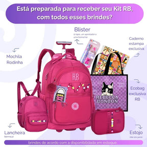 Kit Escolar Rb Rebecca Bonbon 2026 com Mochila de Rodinhas + Lancheira Térmica + Estojo Infantil