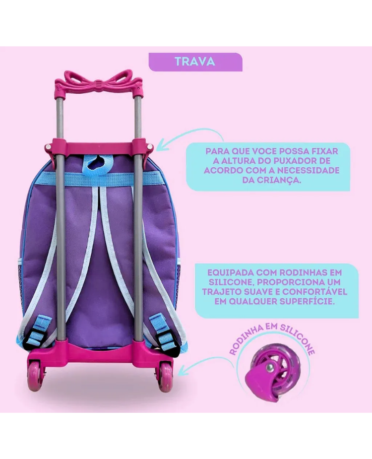 Kit Escolar Lilo & Stitch com Mochila de Rodinhas + Lancheira + Estojo Infantil