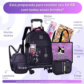 Kit Escolar Rb Rebecca Bonbon 2026 com Mochila de Rodinhas + Lancheira Térmica + Estojo Infantil