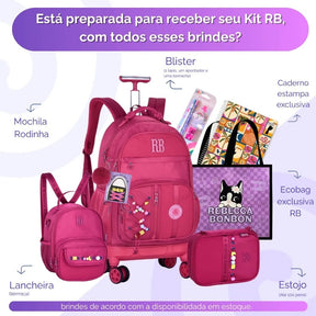 Kit Escolar Rb Rebecca Bonbon 2026 com Mochila de Rodinhas + Lancheira Térmica + Estojo Infantil