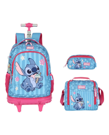 Kit Escolar Lilo & Stitch com Mochila de Rodinhas + Lancheira + Estojo Infantil