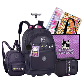Kit Escolar Rb Rebecca Bonbon 2026 com Mochila de Rodinhas + Lancheira Térmica + Estojo Infantil