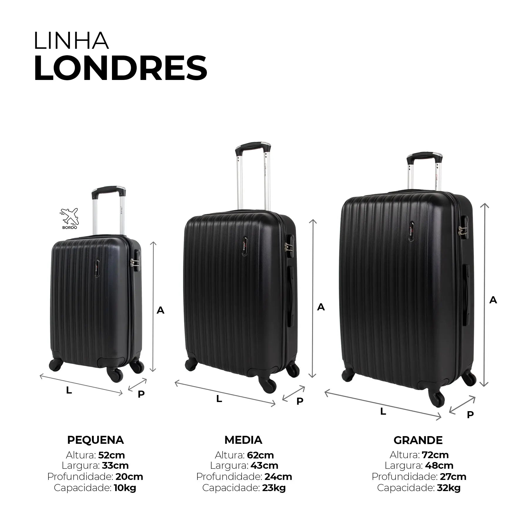 Conjunto de Malas P M G para Viagem Londres
