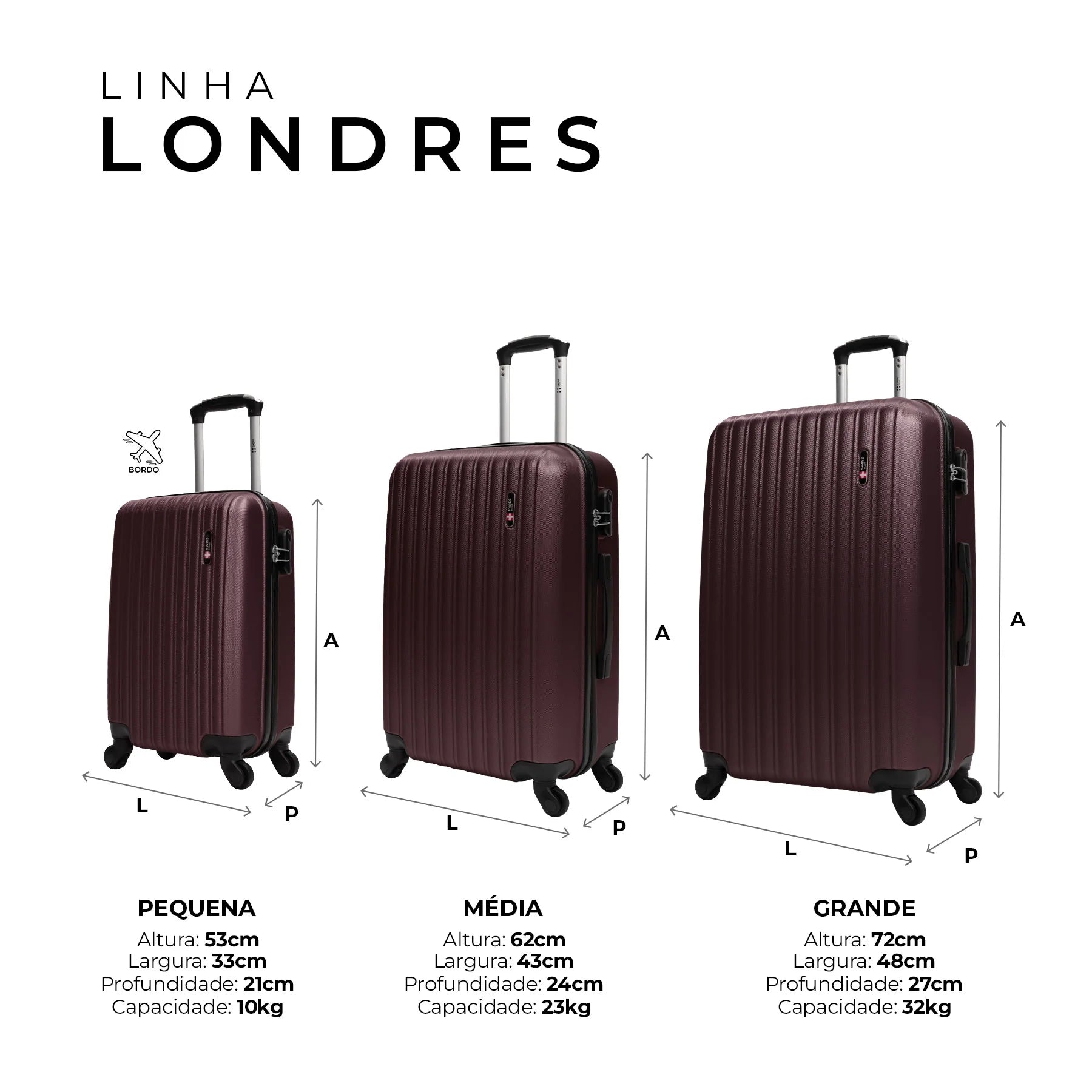 Conjunto de Malas P M G para Viagem Londres
