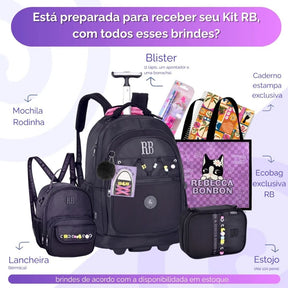 Kit Escolar Rb Rebecca Bonbon 2026 com Mochila de Rodinhas + Lancheira Térmica + Estojo Infantil
