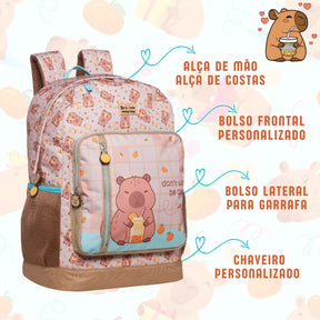 Kit Escolar Capivara Fashion com Mochila + Lancheira + Estojo Box