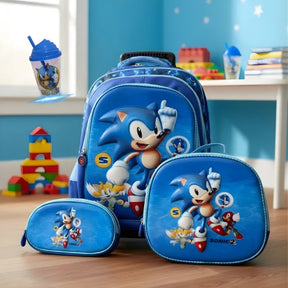 Kit Mochila Infantil Sonic com Rodinhas + Brinde