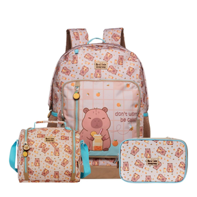 Kit Escolar Capivara Fashion com Mochila + Lancheira + Estojo Box